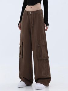 Calça feminina Y2K Brown macacão jeans Fashion 2023 Style Troushers Caustra High Casual Streetwear Casual BF