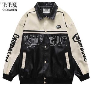 Hip Hop Leahter Baseball Jacket Men Letter Brodery Patchwork Vintage Pu Varsity Coat Unisex Autumn Bomber Jackets Casual New HKD230815