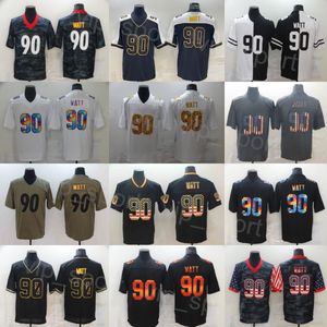 90 TJ Watt Man Football Jersey Hemp Drift Rainbow Leopard Grain USMC Azul Marinho Preto Branco Cinza Exército Verde Saudação ao Serviço Vapor Cor Rush Ed Uniforme