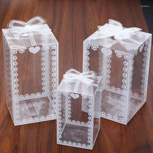 Gift Wrap 5/10Pcs Lace Flower Box Clear PVC Packing Favors Gifts Candy Cake Boxe For Ribbon Baby Shower Wedding Party Supplies