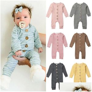 Rompers Baby Girls Boys Striped Infant Stripe Jumpsuits Autumn Boutique Children Knitted Warm Outfits Kids Climbing Clothes M676 Dro Dhi3I