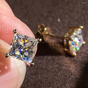 Studörhängen 14K vitguld 2 karat kvinnor presenterar bröllopsdag engagemang parti 1CT Square Princess Moissanite Diamond