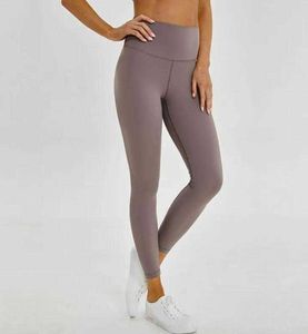 LU-32 Kvinnor Yoga justera byxor Solid Color Sports Gym Wear Leggings Hög midja Elastisk fitness Lady total tights Workout