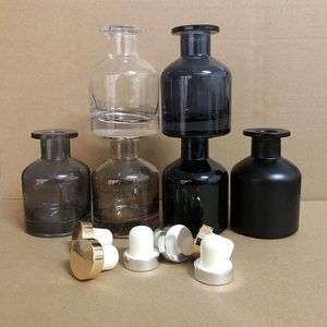 refillable empty round 150ml black room reed diffuser fragrance glass bottle size for sale with stopper Ugcmc