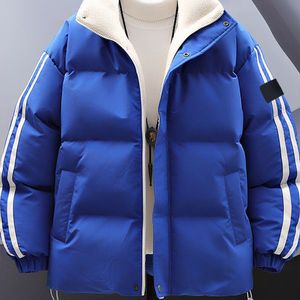 Fashion Men's New Simple Japanese Fresh Three Stripes Thick Hooded Cotton-padded Jacket Lovers Casual Standing Collar Warm Stone Coat clothing