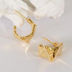 Stud Earrings MADALENA SARARA 18K Yellow Gold Women Rhombus Dimensional Circle High Quality