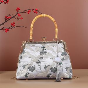Evening Bags Crane Print Tote for Women 2023 Designer Luxury Handbags Female Shell Bag Tassels Chain Shoulder Messenger Coin Purse 230814