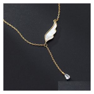 Hänge halsband Angels Wing Mother Pearl White Zircon Necklace Zirconia Jewelry Gold Plated Drop Delivery Pendants DH5G8