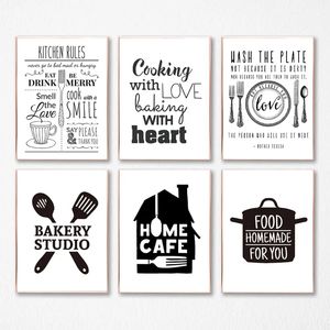 Regras de cozinha Canvas pintando arte Poster minimalista moderno e impressões da parede Arte da parede Picture Kitchen Resturrant decoração wo6