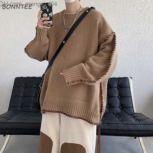 Męskie swetry brązowe sweter pullovers męski workowate w stylu nokół w stylu nożną moda dzianinowa tkanina i przystojne unisex zimowe ubrania uliczne Koreańska moda Z230815