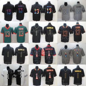 Mens Football 13 Dan Marino Jersey 1 Tua Tagovailoa Uniform Goddess Hyphenation Shadow Smoke flagga Vänd dig tillbaka klockan för sportfans broderi Color Rush Team Sale Sale