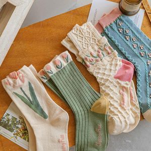 Women Socks 2023 Korean Style Tulip Flower Casual Cotton Sock Girls Frilly Ruffle Cute Sweet Breathable Kawaii Crew