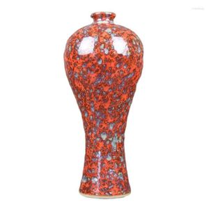 Figurine decorative cinese Old Red Glaze Red Porcelain Spotted Bottle Vase