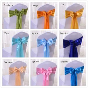Silk Satin Ribbon Bow Chair Sashes For Banket Chair Wedding Party Decoration Stol Band Romantisk formell tillfälle Bröllopsmaterial