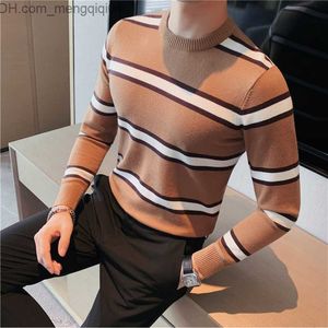 Erkek Sweaters Erkek Sonbahar Sıraslı Sweater Ultratin Fit Çizgili Jumper/Pamuk Uzun Kollu Yuvarlak Boyun Erkekler Sıcak Örme Çekme Kablosu Z230815