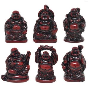 Decorative Figurines Chinese Feng Shui Rosewood 6 Small Laughing Buddha Figurine C1024