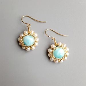 Dangle Earrings liiji Real Fraphwater Pearl Larimar Flowers925 Sterling Silver Handmade Drop Delice Jewelry for Women Gift