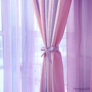 Curtain Modern Thick jacquard pink curtains for girl bedroom living room gradient purple colorful stripe print curtain window panel R230815