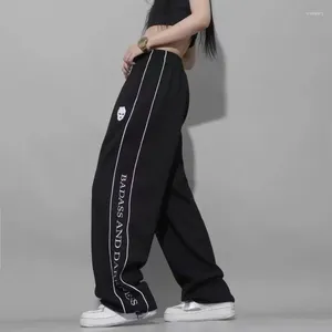 Kvinnor Pants Deeptown Vintage Black Sweatpants for Women Streetwear Baggy Hippie Casual Sport Stripe Joggers Trouser Kpop Fashion