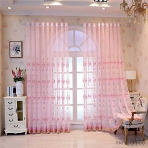 Curtain Purple Embroidered Sheer Tulle Curtains for Living Room Bedroom Romantic Drapes Blue Transparent Voile Backdrop Wedding Curtain R230815