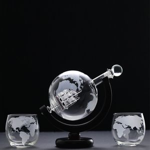 Bar Tools Whiskey Decanter Globe Wine Aerator Glass Set Sailboat Skull Inside Crystal with Fine Wood Stand Liquor for Vodka Cup 230814