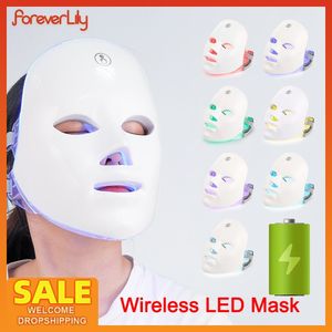 フェイスマッサージャー充電可能なバッテリーLEDマスク7色LEDポンセラピービューティーマスク肌の若返りダークスポットクリーナーデバイス230814