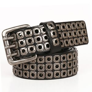 Andra modetillbehör Bälten Heavy Metal Cowboy Punk Belt äkta läderhiphop för män Cross Rivet Jeans Belt Male Strap Ceinture Homme 230814