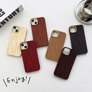 Retro Wood Grain Soft TPU Cases For Iphone 14 Pro Max Plus 13 12 11 X XS XR 8 7 SE Iphone14 Chromed Metallic Plating Mobile Phone Back Cover Skin