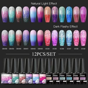 Nail Art Kits 10pcs 12pcs set Thermal Gel Polish Set Semi Permanent Glitter Reflective And Luminous Color Changing For Winter Manicur 230815