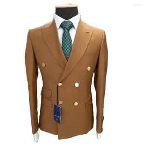 Erkek Suit Mtm Tam Düzenli Uyum 2 PCS Çift Kruvaze Tepeli Yakıt Adam Giyim Smokin Düğün Damat Balo Elbise Blazer Pantolon