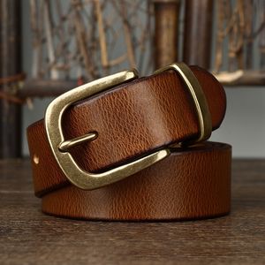 Andra modetillbehör bälten 38 cm äkta läderbälte för män högkvalitativa kopparspänne jeans cowskin casual cowboy midjeband man modedesigner 230814