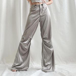 Women's Pants Ladies Satin Pleated Solid Color Women Jogging Sweatpants Drawstring Low Waisted Sexy Style Loose Fit Streetwear Suit