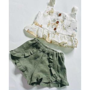 Kläder sätter 0-4y mode baby flickor 2st kläder set blommor tryckt rem ärmlös enkelbröst väst toppar shorts kläder