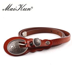 Other Fashion Accessories Belts MaiKun Thin for Women belt Lady's Vintage Original Leather Designer Belt Metal Buckle Female 230814