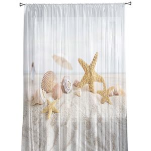 Curtain Starfish Shell Beach Print Sheer Window Panel Curtains Room for Living Room Bedroom Kitchen Room Chiffon Tulle Curtains