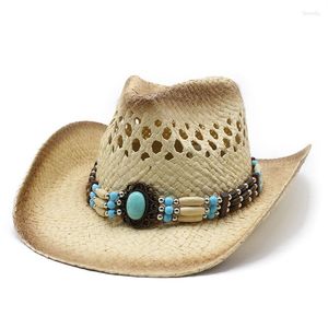 Boinas coloridas de palha de cowboy ocidental chapéu de verão masculino feminino feminino teceino jazz chap big curll brim arredor beach knight