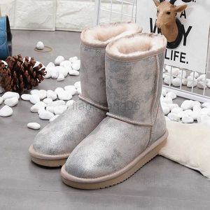 Dress Shoes 2022 Cowhide Genuine Leather Waterproof Genuine Cowhide Leather Snow Boots Wool Women Boots Warm Winter Shoes for Women X230519