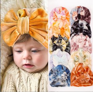 Tie färgade babes beanie caps bow hatt flickor sammet hatt turban headwrap för barn småbarn spädbarn mössa baby foto rekvisita hårtillbehör