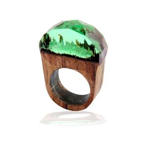 Band Rings Mens Handmade Wooden Secret Magic Forest Ring Wood Resin Jewelry Hip Hop Fashion Punk Men Anel Drop Delivery Dhjku