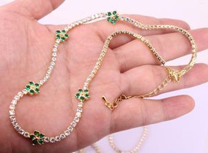 Chains -4pcs Gold Plated Copper Metal Mixed Color Flower Zircon/CZ 18 Inch Necklace / 7 Bracelet Jewelry Findings