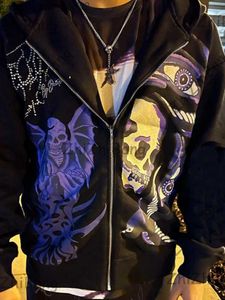 Herrtröjor tröjor houzhou gothic grunge y2k stil hoodie 2023 höst och vinter harajuku gata kläder dragkedja roston skalle tryck z230818