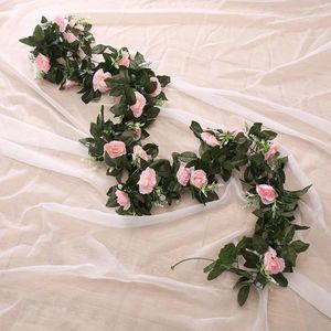 Dekorativa blommor Silk Artificial Rose Vine Hanging Flower for Wall Christmas Rattan Fake Plants Leaves Garland Wedding Arch Home