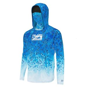 Utomhus T-shirts Summer Pelagic Performance Fishing Shirts Men's Long Sleeve UV Protection Mask Fishing Hooded Shirts Upf 50 vandringskläder 230814