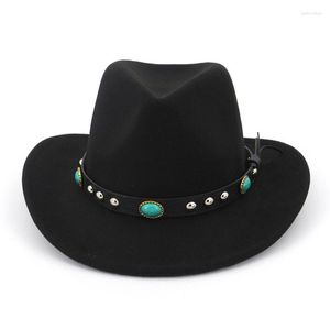 Berets Bull Rider Jazz Fedora Sunhat Men Women Felt Hats Ribbon Band Western Cowboy Hat Black 6 Colors Trilby Bowler For Unisex