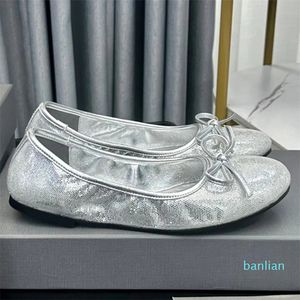 Round toe Top knot Worn out effect Black sole autumn Soft comfortable bottom designer ballet flats Rubber sole