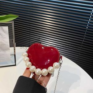 Cross Body Small Design Small Bag Women's Summer 2022 New Fashion Personality Heart Shaped Bag Pearl Chain Bag Mini Crossbody Bagstylishhandbagsstore