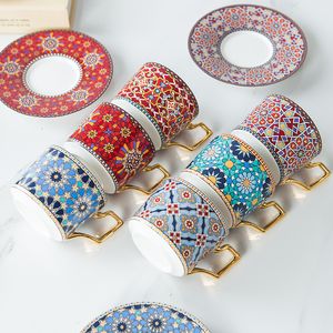 Mugs Arrival Morocco Style Coffee Tables Cup with Saucer Porcelain Set for Home Kitchen Office Table Drinkware Gift Wedding 230815