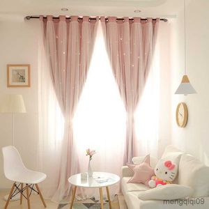 Cortina coreana rosa as estrelas ocaselas cortinas para sala de estar quarto princesa sala de renda branca cortina sheer para garotas bando nas cortinas r230815