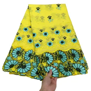 KY-5057 Nigerianer zum Verkauf Baumwolltuch Weibliche Kleidungsstück 5 Yards besticktes Schweizer Voile Lace Fabric Mix Cord Frauen Bankettparty Sommer- und Herbst Afrikanische Design 2023