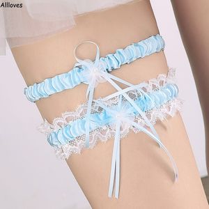 Elegant Lace Garter Sets for Brides with Little Bow Flowers Tulle Chic Bridal Garters Accessories Prom Dress Women Garters Sexy White Let Belt AL6966